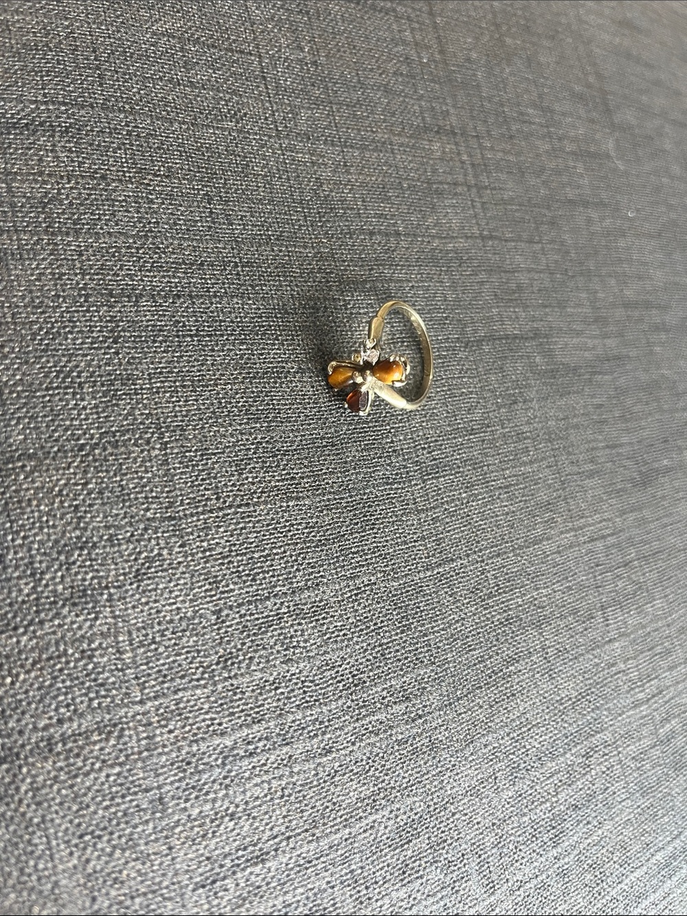 Elegant Brown Tigers eye with amber stone rhinestone accents 14k Marked HGE